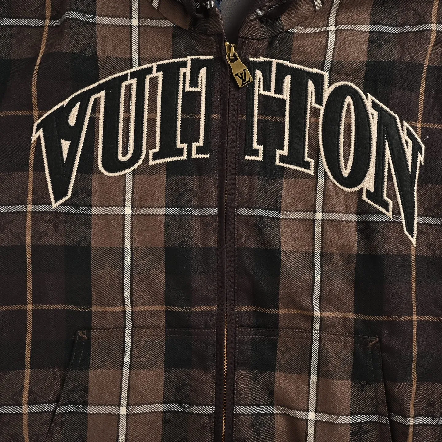 Louis Vuitton/Louis Vuitton Retro plaid curved letter embroidered hooded jacket